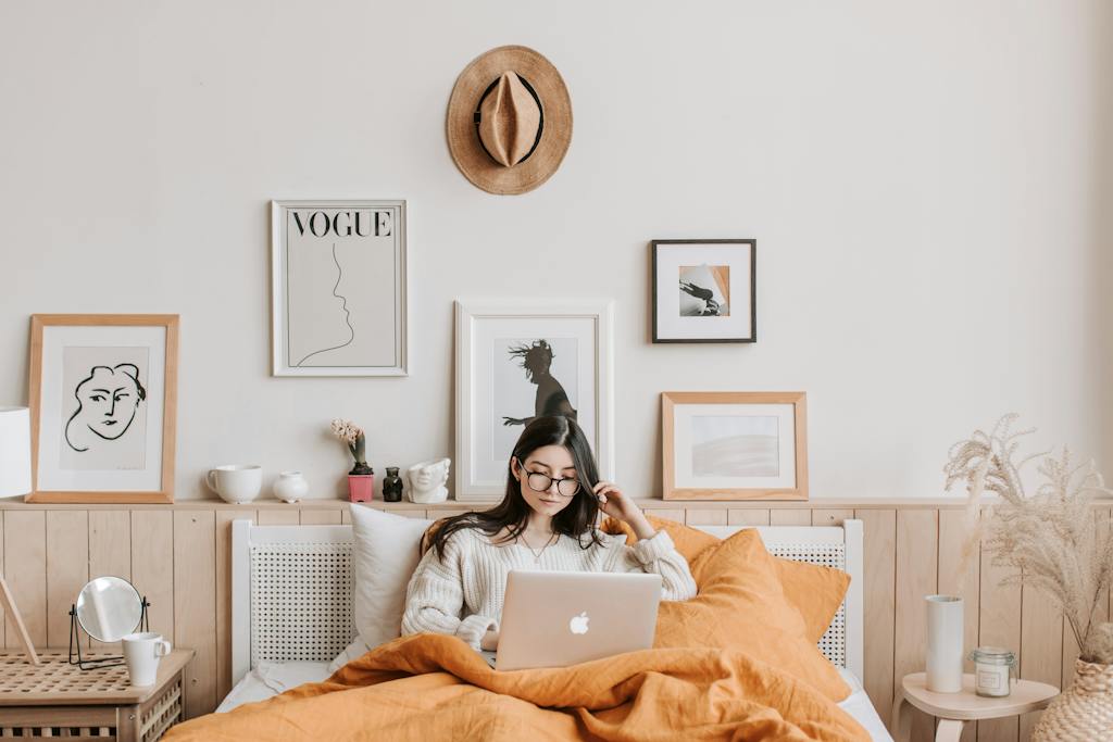 checking emails by woman